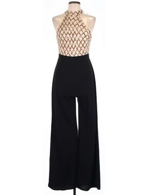 Lac Bleu Beaded Halter Top Wide Leg Jumpsuit Black Formal Elegant Evening Size L